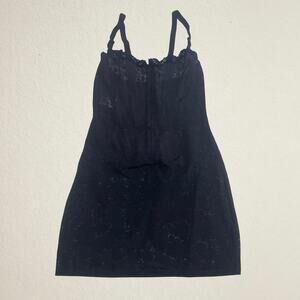 Vintage sheer black floral lace bustier slip, eye hooks, size 40 large